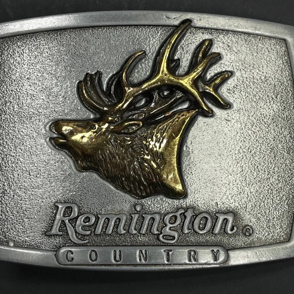 Remington Bugling Elk Belt Buckle Mens Silver Gold Sid Bell 1986 Vintage USA